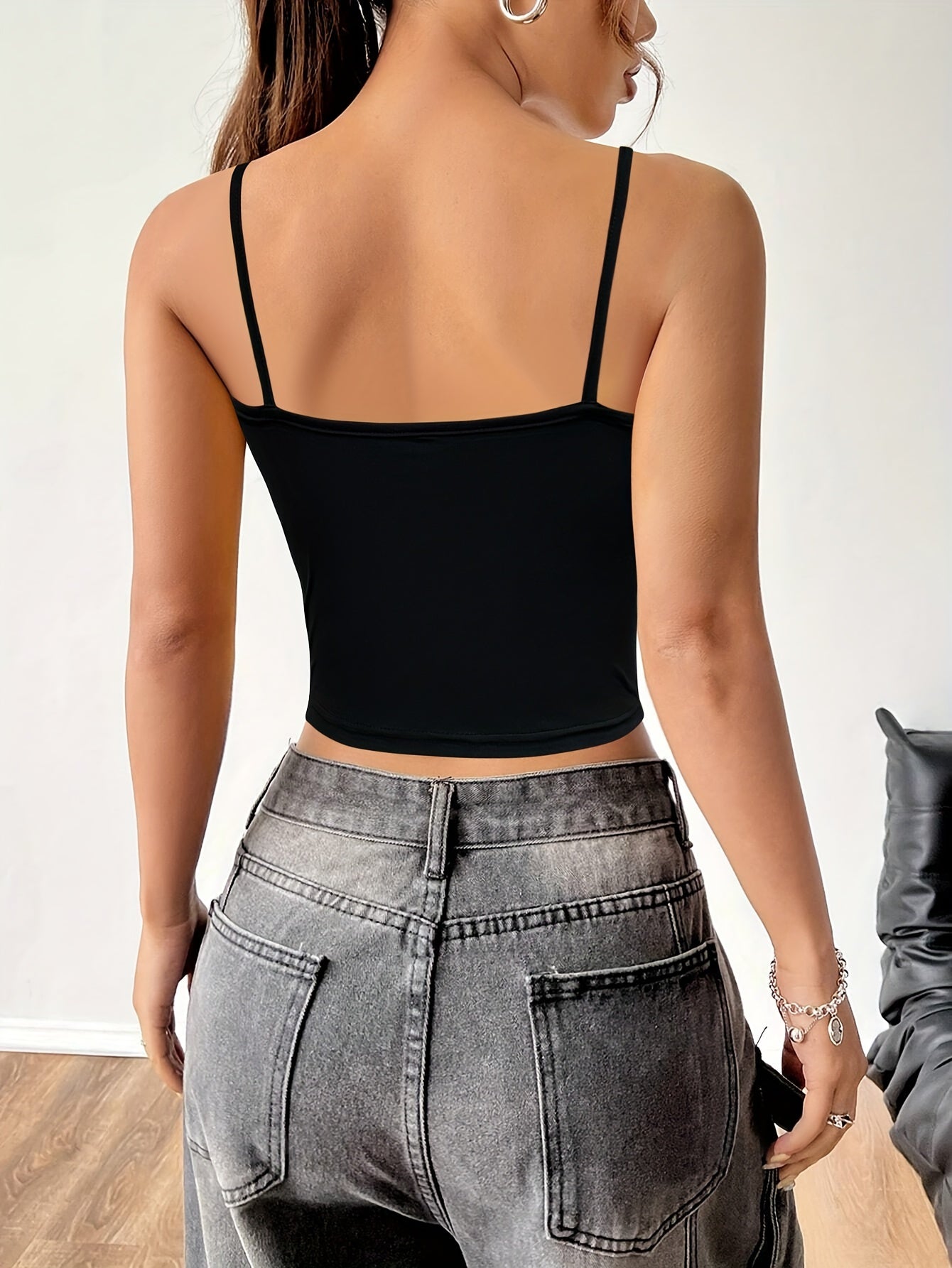 Letter Print Spaghetti Strap Top, Y2K Sleeveless Crop Cami Top For Summer, Women's Clothing